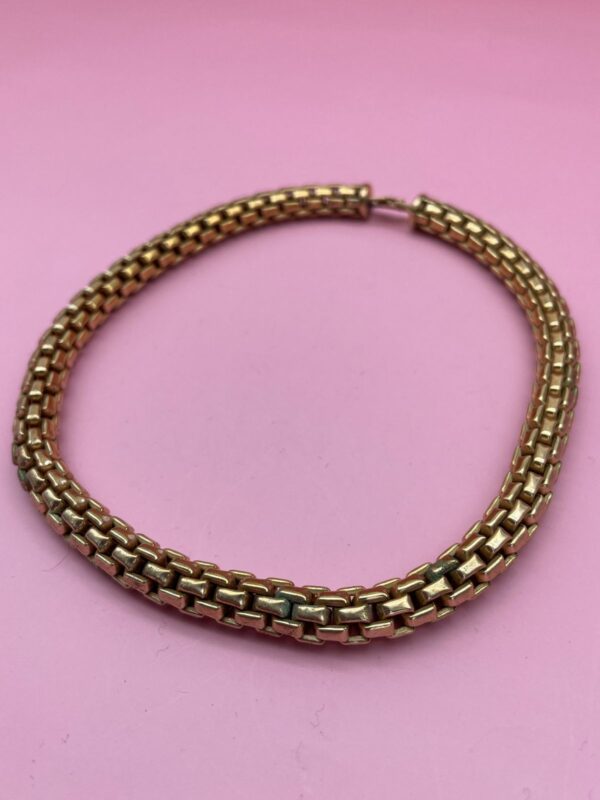 1950S-60S *SIGNED CHUNKY HOLLOW LINK BRICKWORK CHAIN CHOKER NECKLACE - SIGNED KREISLER QUALITY USA