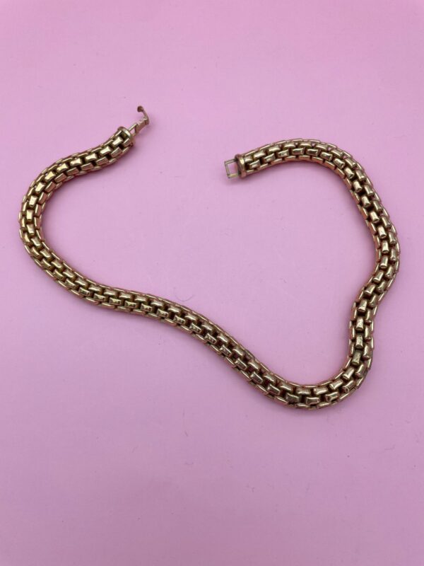 1950S-60S *SIGNED CHUNKY HOLLOW LINK BRICKWORK CHAIN CHOKER NECKLACE - SIGNED KREISLER QUALITY USA