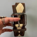 WIDE SUEDE BELT ARGYLE DIAMOND CUTOUT DESIGN, ROLLER BUCKLE