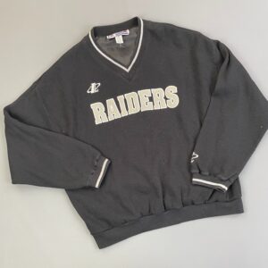 Photo detail:RAD! 1990S WAFFLE KNIT EMBROIDERED RAIDERS V-NECK PULLOVER THERMAL SWEATSHIRT