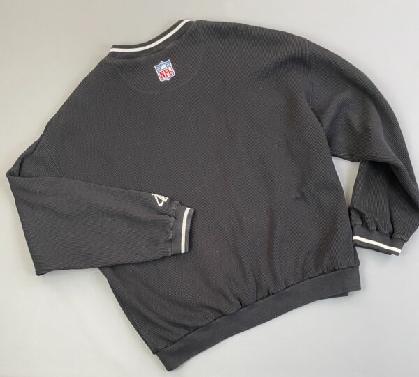 RAD! 1990S WAFFLE KNIT EMBROIDERED RAIDERS V-NECK PULLOVER THERMAL SWEATSHIRT