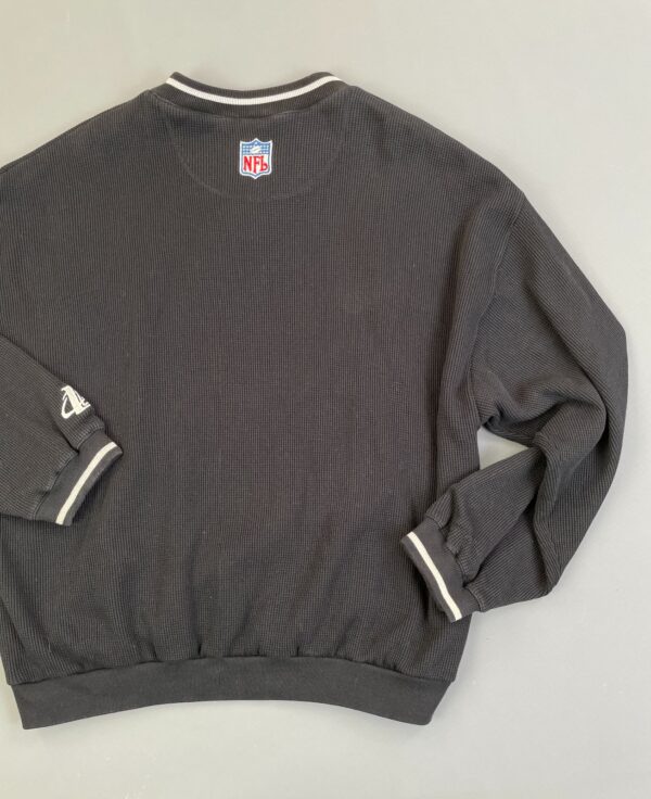 RAD! 1990S WAFFLE KNIT EMBROIDERED RAIDERS V-NECK PULLOVER THERMAL SWEATSHIRT