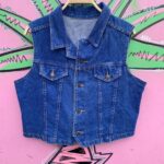 SO CUTE! 1980S-90S BRIGHT INDIGO BLUE SLEEVELESS CROPPED DENIM VEST