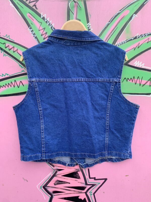 SO CUTE! 1980S-90S BRIGHT INDIGO BLUE SLEEVELESS CROPPED DENIM VEST