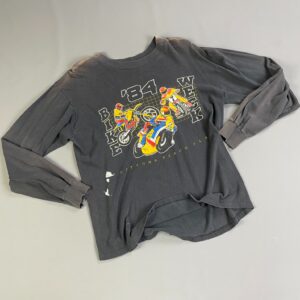 Photo detail:*AS-IS* PERFECTLY THRASHED & SUN FADED DAYTONA BEACH FLORIDA BIKE WEEK 84 MOTO GRAPHIC LONG SLEEVE T-SHIRT