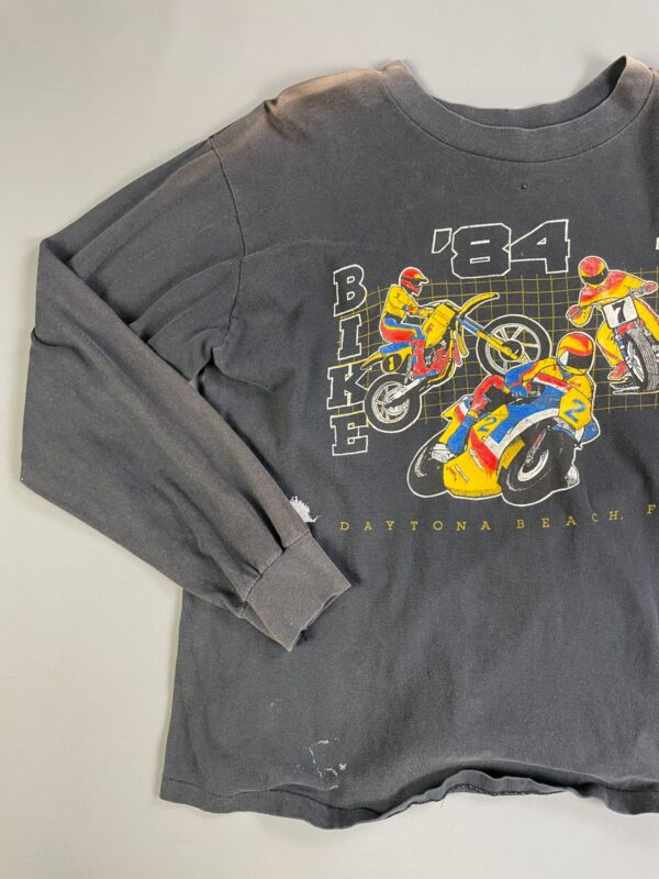 *AS-IS* PERFECTLY THRASHED & SUN FADED DAYTONA BEACH FLORIDA BIKE WEEK 84 MOTO GRAPHIC LONG SLEEVE T-SHIRT