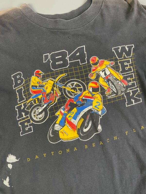 *AS-IS* PERFECTLY THRASHED & SUN FADED DAYTONA BEACH FLORIDA BIKE WEEK 84 MOTO GRAPHIC LONG SLEEVE T-SHIRT