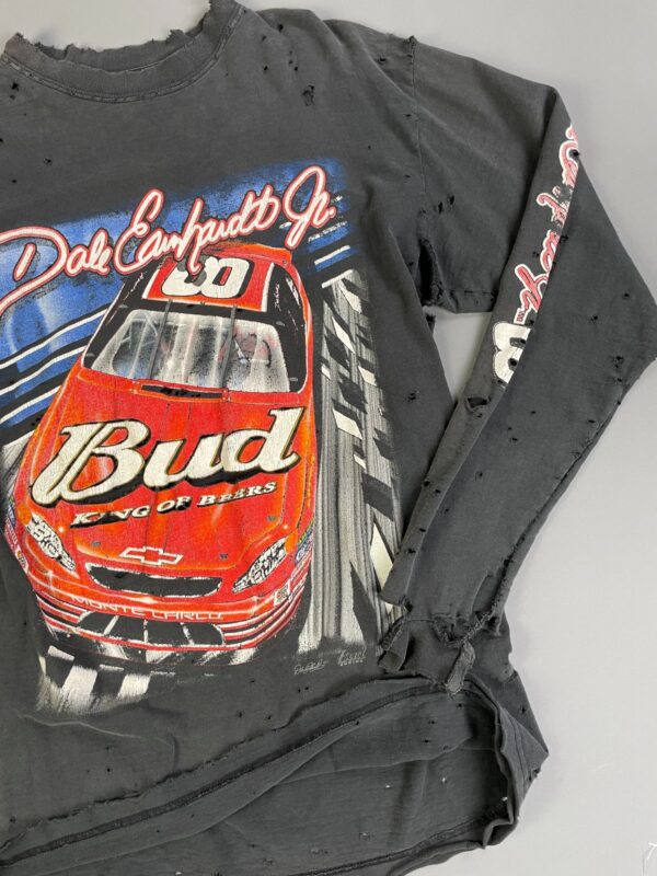 FULLY THRASHED! NASCAR DALE EARNHARDT JR GRAPHIC LONG SLEEVE T-SHIRT, SLEEVE HIT