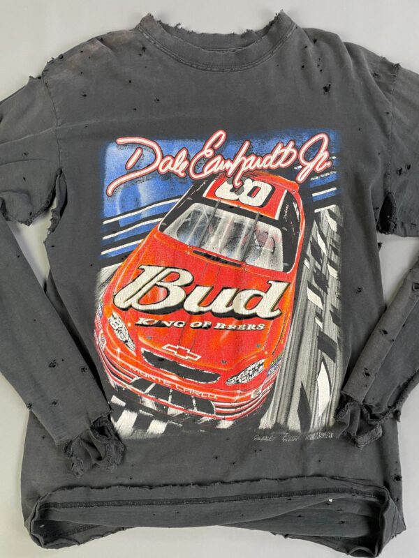 FULLY THRASHED! NASCAR DALE EARNHARDT JR GRAPHIC LONG SLEEVE T-SHIRT, SLEEVE HIT