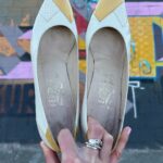 1980S PATCHWORK COLOR BLOCK & SNAKE LEATHER TOE KITTEN HEELS