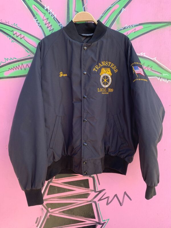 EMBROIDERED TEAMSTERS HOLLYWOOD NYLON SNAP UP BOMBER JACKET