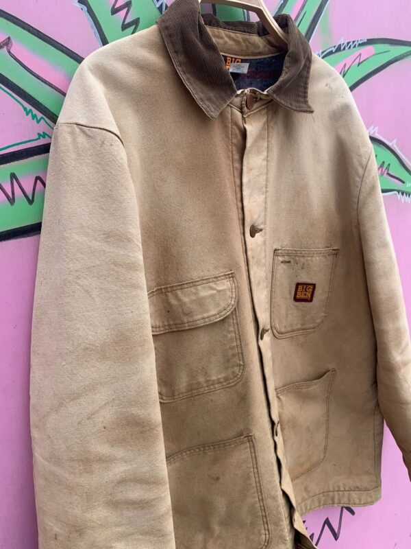 PERFECTLY DISTRESSED BLANKET LINED CHORE JACKET W/ CORDUROY COLLAR