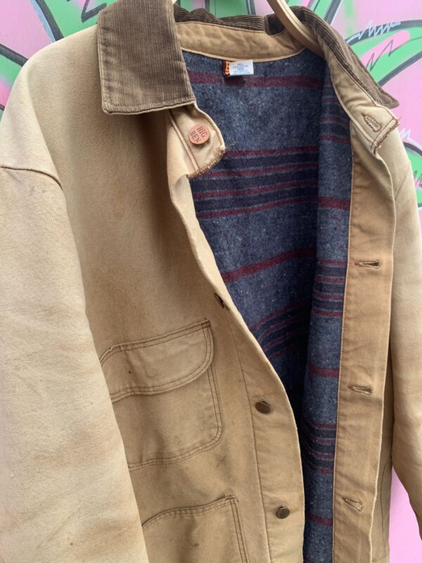 PERFECTLY DISTRESSED BLANKET LINED CHORE JACKET W/ CORDUROY COLLAR