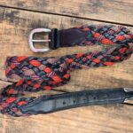 COLORFUL BRAIDED LEATHER & ROPE BELT SILVER METAL TIP, SILVER PLATED BRASS BUCKLE