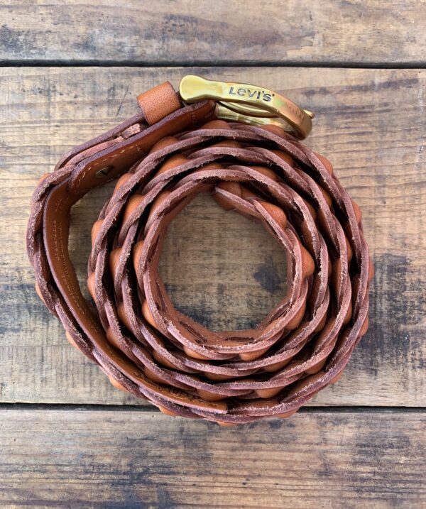 BRAIDED BROWN LEATHER BELT HEAVY BRASS OMEGA BUCKLE