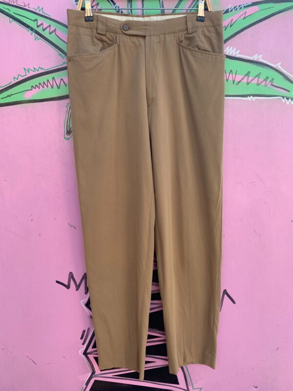 1980S VERSACE PLEATED KHAKI TROUSERS