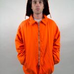 *AS-IS* 1970S BRIGHT NEON ORANGE QUILT LINED ZIP UP JACKET