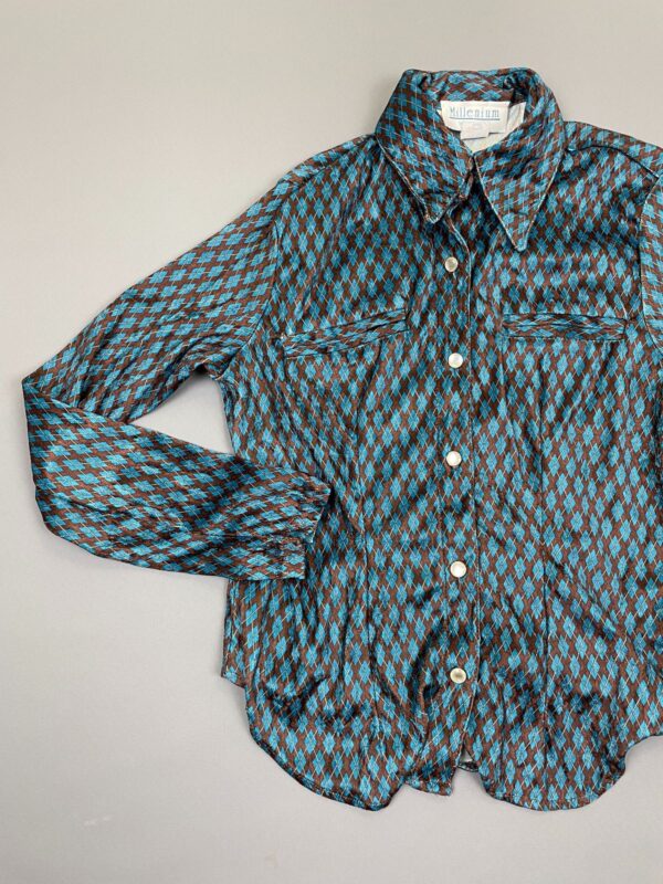 SUPER RAD 1990S VELVET ARGYLE PRINT LONG SLEEVE BUTTON DOWN SHIRT