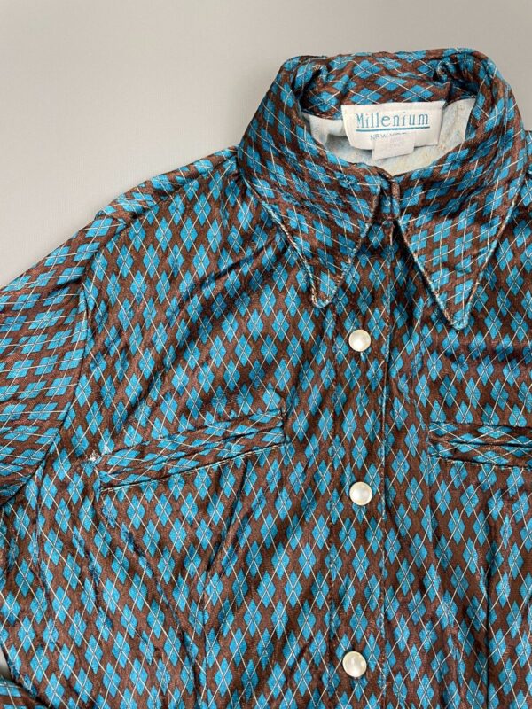 SUPER RAD 1990S VELVET ARGYLE PRINT LONG SLEEVE BUTTON DOWN SHIRT