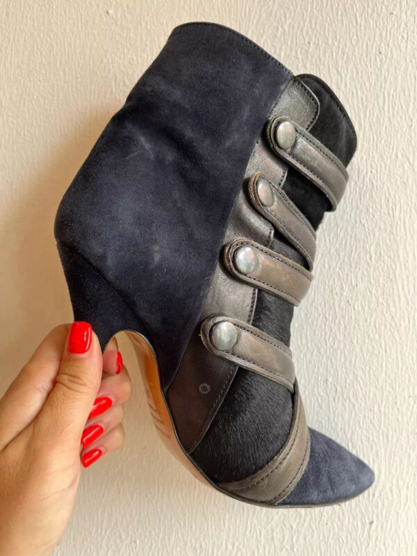 SUEDE, LEATHER & PONY HAIR STRAPPY HEELED POINTED SHORT BOOTIE