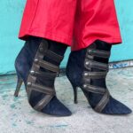 SUEDE, LEATHER & PONY HAIR STRAPPY HEELED POINTED SHORT BOOTIE