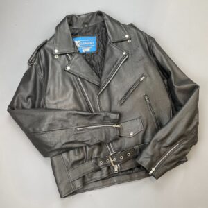 Photo detail:CLASSIC BELTED LEATHER MOTORCYCLE JACKET QUILTED INTERIOR