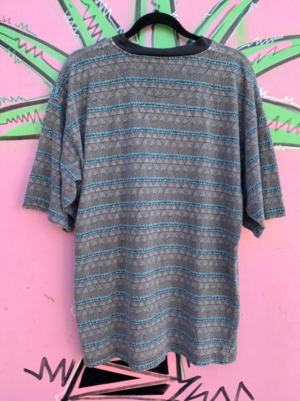 1990S MADE IN USA O.P. FADED GEOMETRIC GRAPHIC RINGER TSHIRT