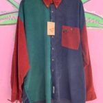 NWT DEADSTOCK 1990S MADE IN HONG KONG COLORBLOCK CORDUROY LONG SLEEVE BUTTON DOWN SHIRT