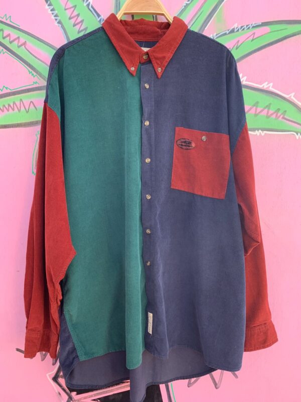 NWT DEADSTOCK 1990S MADE IN HONG KONG COLORBLOCK CORDUROY LONG SLEEVE BUTTON DOWN SHIRT