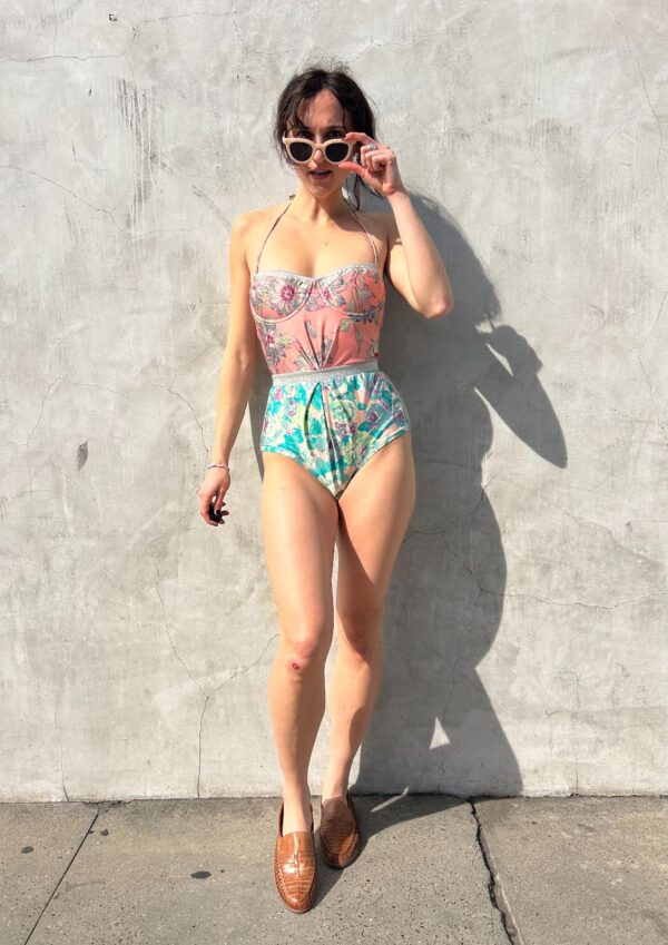 2-TONE FLORAL NYLON SILVER ACCENT UNDERWIRE SWIMSUIT
