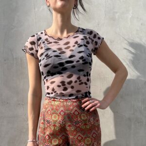 Photo detail:SHEER MESH DALMATIAN BABY TEE TOP LETTUCE HEM