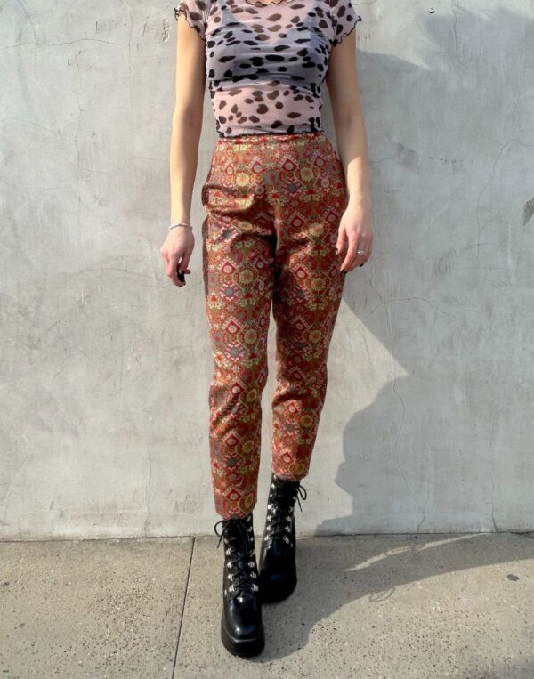 GORGEOUS! 1960S HIGH WAIST MOORISH PATTERN JACQUARD TROUSERS