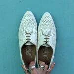 POINTED TOE PERFORATED LEATHER WEAVE LACE UP OXFORD SHOES