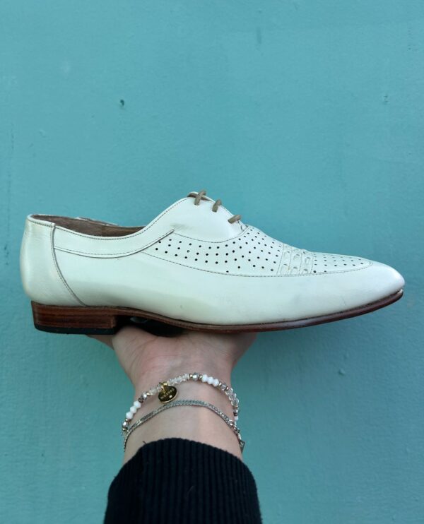 POINTED TOE PERFORATED LEATHER WEAVE LACE UP OXFORD SHOES