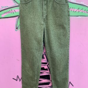 Photo detail:1980S-90S JAPANESE SAGE GREEN HIGH WAIST TAPERED DENIM JEANS RIBBON INTERIOR, TALON ZIPPER