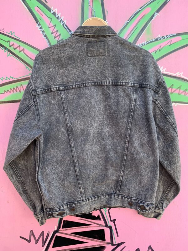 *AS-IS* RAD! ACID WASH MOTLEY CRUE PATCH GREY FADE TRUCKER DENIM JACKET