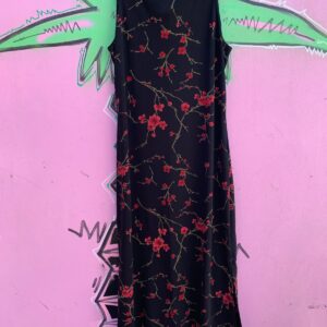 Photo detail:1990S DARK CHERRY BLOSSOM PRINT SLEEVELESS MAXI DRESS