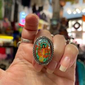 Photo detail:PISCES ZODIAC PSYCHEDELIC GRAPHIC OVAL PERUVIAN RING