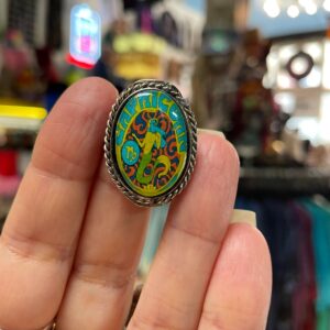 Photo detail:CAPRICORN ZODIAC PSYCHEDELIC GRAPHIC OVAL PERUVIAN RING