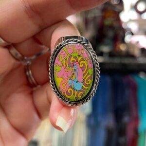 Photo detail:TAURUS ZODIAC PSYCHEDELIC GRAPHIC OVAL PERUVIAN RING