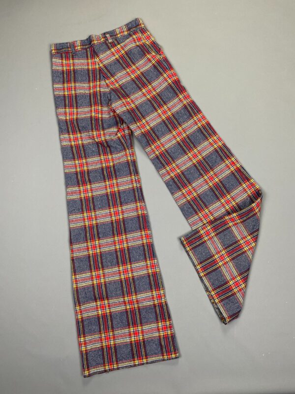 1970S MADE IN FRANCE WOOL BLEND WIDE LEG TARTAN PLAID PANTS