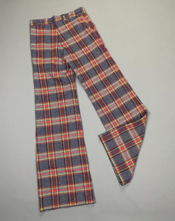 1970S MADE IN FRANCE WOOL BLEND WIDE LEG TARTAN PLAID PANTS