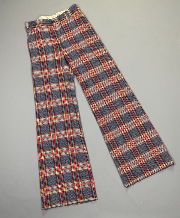 1970S MADE IN FRANCE WOOL BLEND WIDE LEG TARTAN PLAID PANTS