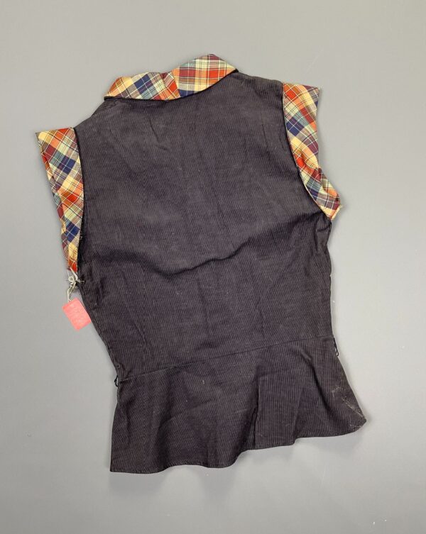 *DEADSTOCK* 1970S CORDUROY PEPLUM TOP PLAID COLLAR & CUFFS