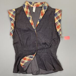 Photo detail:*DEADSTOCK* 1970S CORDUROY PEPLUM TOP PLAID COLLAR & CUFFS