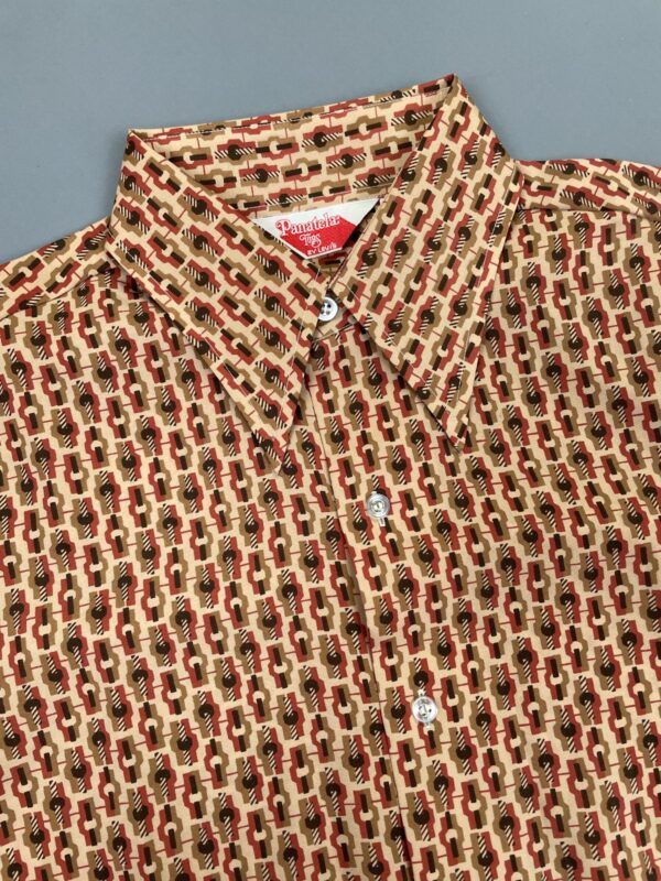 KILLER! 1970S TONAL GEOMETRIC DESIGN LONG SLEEVE BUTTON DOWN DRESS SHIRT