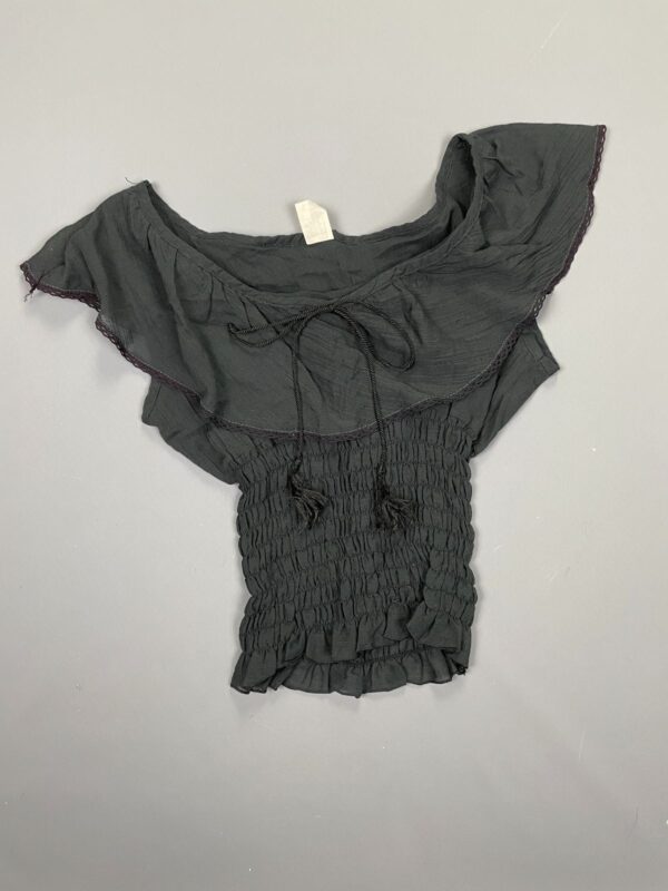 SO CUTE! SHEER COTTON OFF SHOULDER RUFFLED CINCHED WAIST TOP