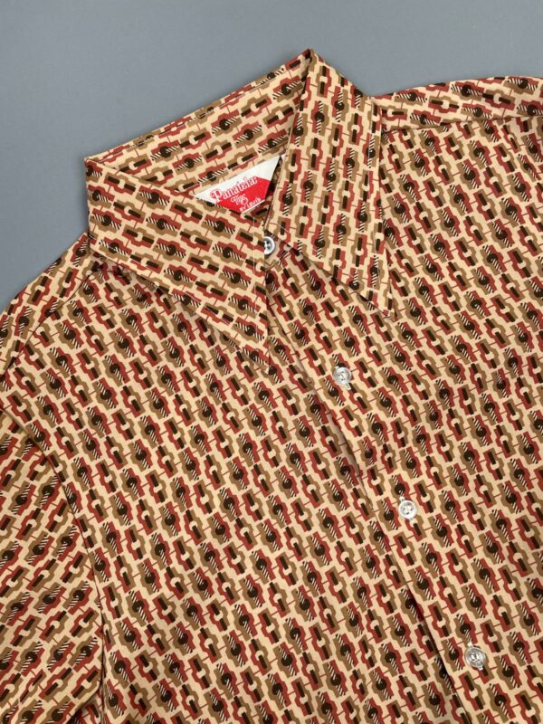 KILLER! 1970S TONAL GEOMETRIC DESIGN LONG SLEEVE BUTTON DOWN DRESS SHIRT