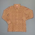 KILLER! 1970S TONAL GEOMETRIC DESIGN LONG SLEEVE BUTTON DOWN DRESS SHIRT