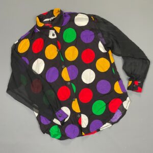 Photo detail:AWESOME! 1990S COLORFUL POLKADOT SHEER SLEEVE BUTTON DOWN BLOUSE